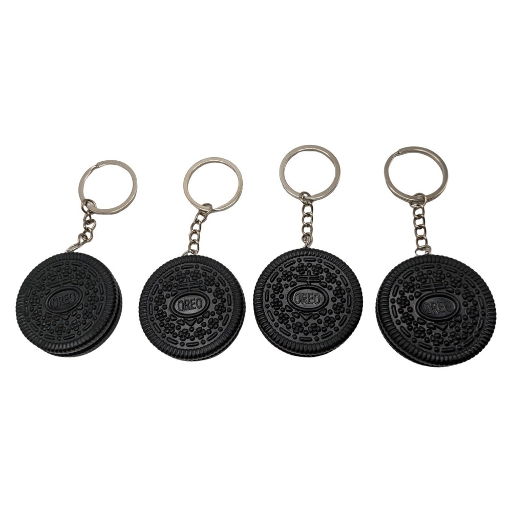 Lot of 4x Oreo Cookie Keychain Black White Snack Food Novelty Keyring